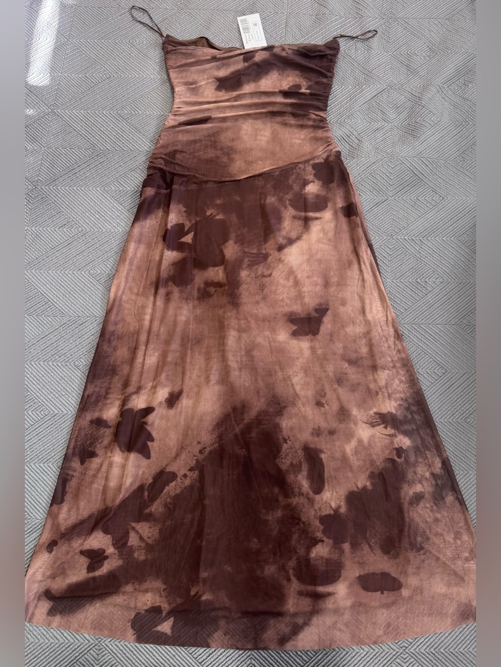 12th Tribe Strapless Brown Midi Dress with Thigh Slit NWT - Picture 6 of 6